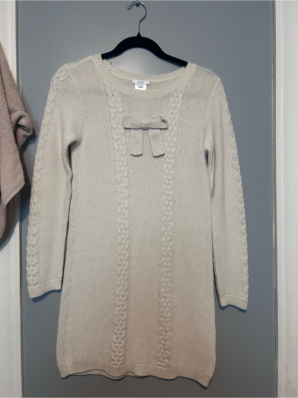 Jacadi Cream Cable-Knit Long-Sleeve Bow Dress